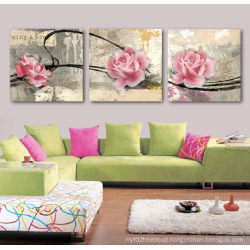 3 Panel Wall Art Oil Painting Pink Flowers Painting Home