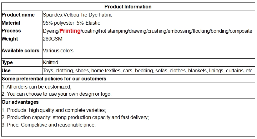 Spandex velboa tie dye fabric Spandex velboa tie dye fabric