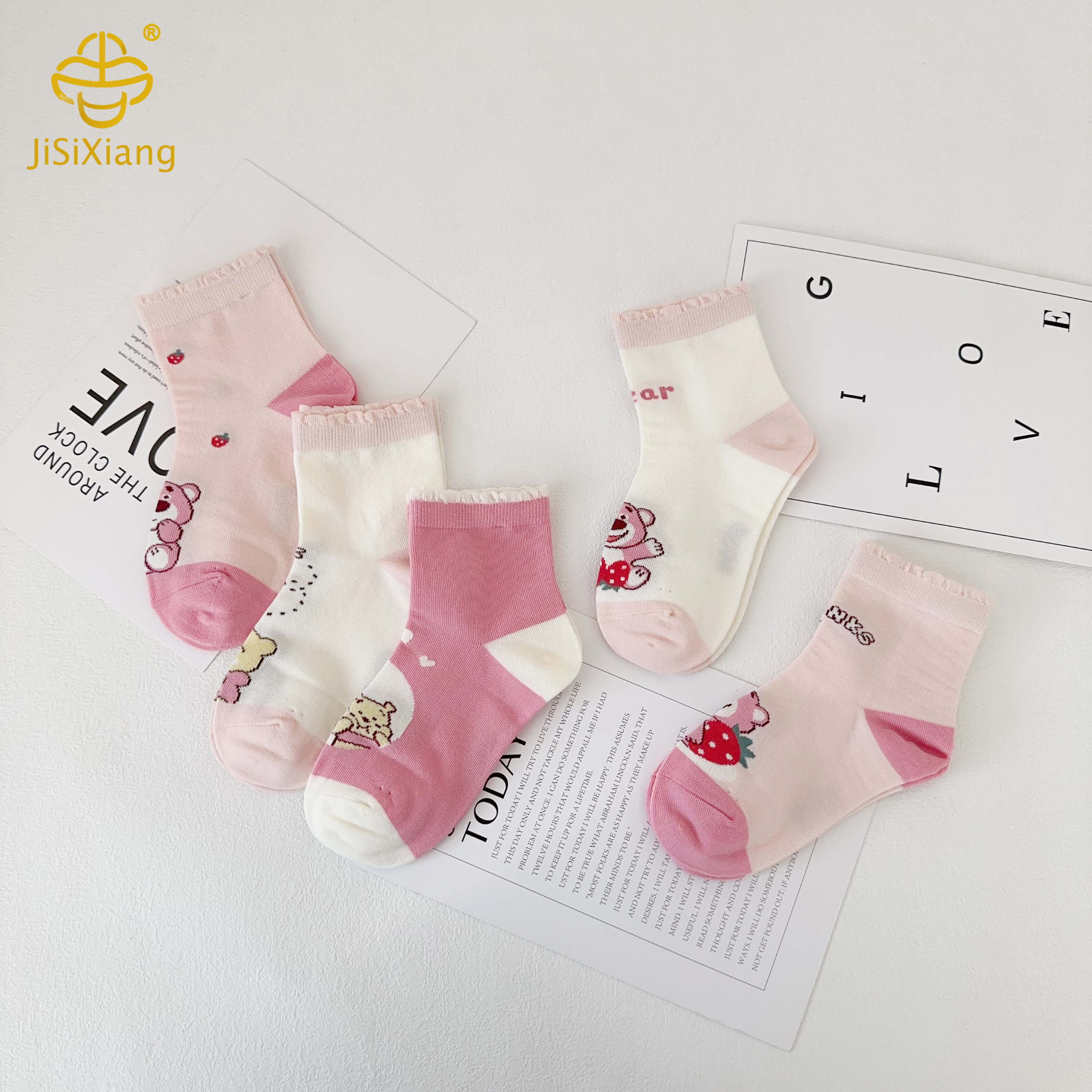 Korean cartoon strawberry bear short socks for girl Korean cartoon strawberry bear short socks for girl