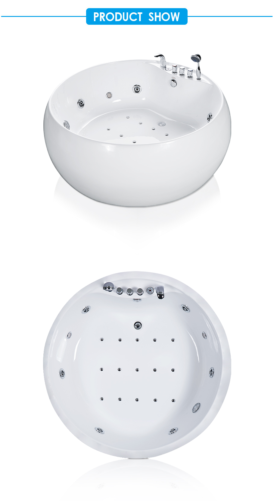 White Big Round Whirlpool Freestanding Bathtub China Manufacturer