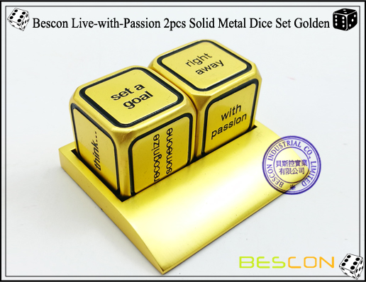 Bescon Live-with-Passion 2pcs Juego de dados de metal sólido Golden-1 Bescon Live-with-Passion 2pcs Solid Metal Dice Set Golden-1
