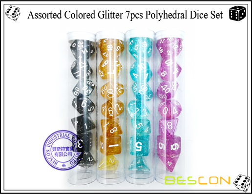 Ensemble de dés polyédriques assortis 7 pcs multicolores-16 Assorted Colored Glitter 7pcs Polyhedral Dice Set-16