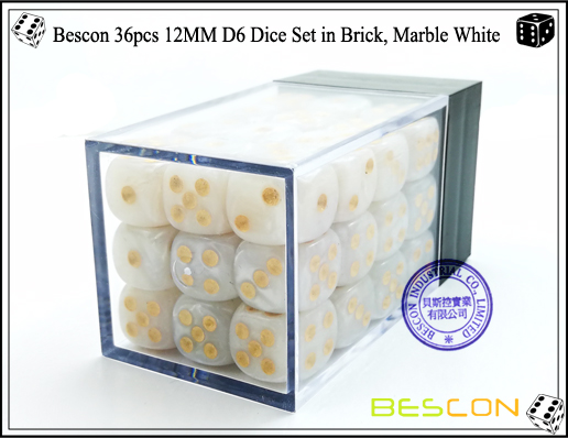 Dados Bescon 36pcs 12MM D6 en ladrillo, mármol blanco-2 Bescon 36pcs 12MM D6 Dice Set in Brick, Marble White-2
