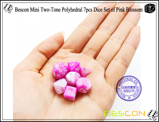 Bescon Mini Two-Tone Polyhedral 7pcs Würfel Set von Rosa Blossom-5 Bescon Mini Two-Tone Polyhedral 7pcs Dice Set of Pink Blossom-5