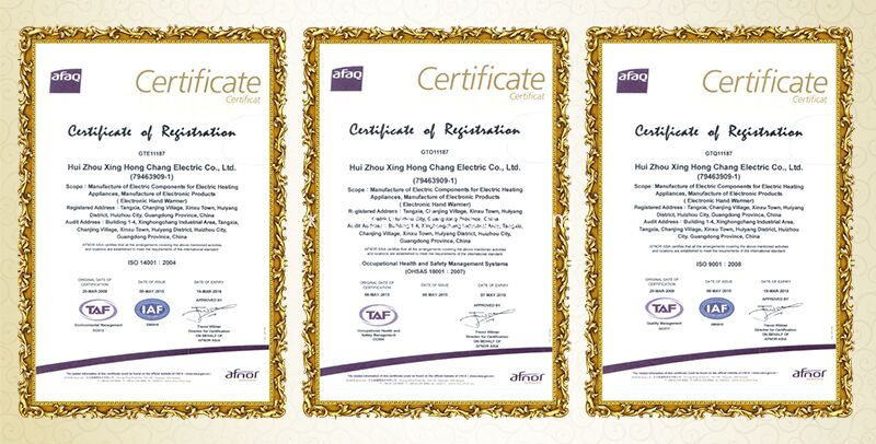 certificate of heat film and heat pads-1