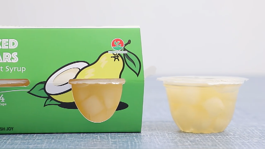 Pear Dices In Plastic Cup