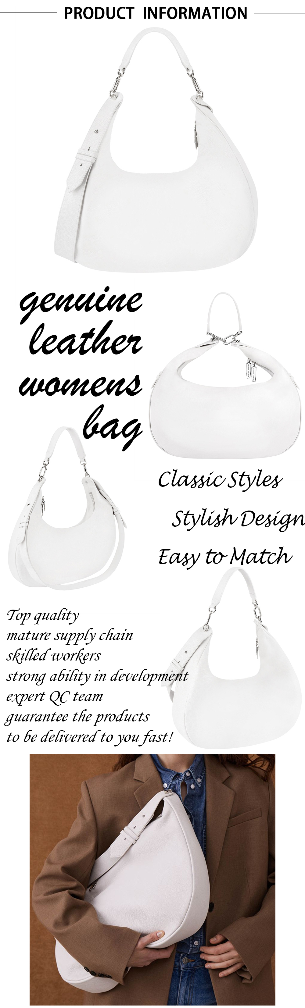 Genuine Leather Simple Hobo Handbag Genuine Leather Simple Hobo Handbag