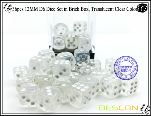 36pcs 12MM D6 Dice Set dans Brick Box, Translucent Clear Color-4 36pcs 12MM D6 Dice Set in Brick Box, Translucent Clear Color-4