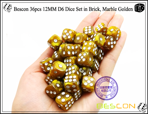 Bescon 36pcs 12MM D6 dados establecidos en ladrillo, mármol Golden-5 Bescon 36pcs 12MM D6 Dice Set in Brick, Marble Golden-5