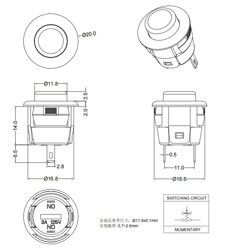 18mm Push Button Switch Drawing 18mm Push Button Switch Drawing