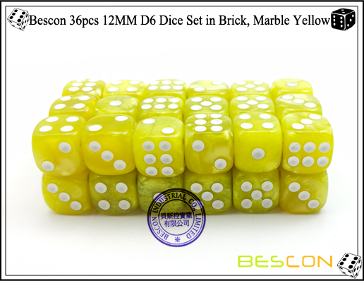 Bescon 36pcs 12MM D6 dados establecidos en ladrillo, mármol amarillo-3 Bescon 36pcs 12MM D6 Dice Set in Brick, Marble Yellow-3
