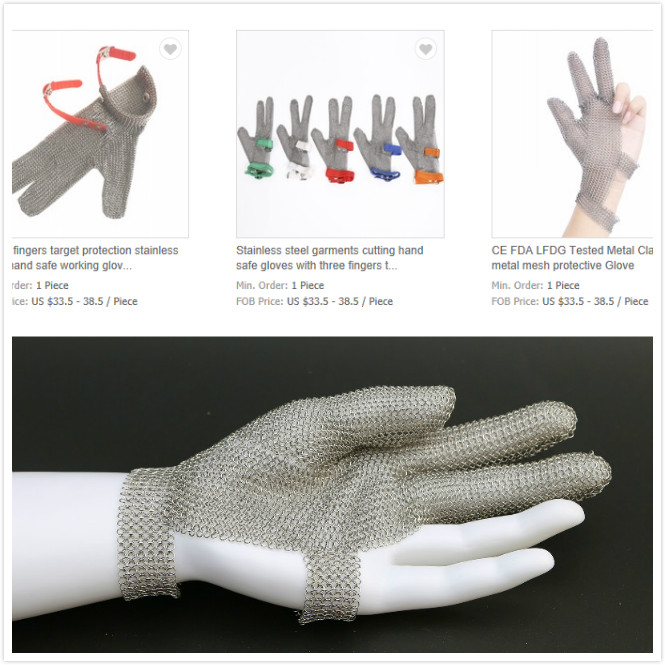 Três dedos de proteção de mão em aço inoxidável luvas de trabalho seguras anti-vestuário Three fingers target protection stainless steel hand safe working gloves anti garments