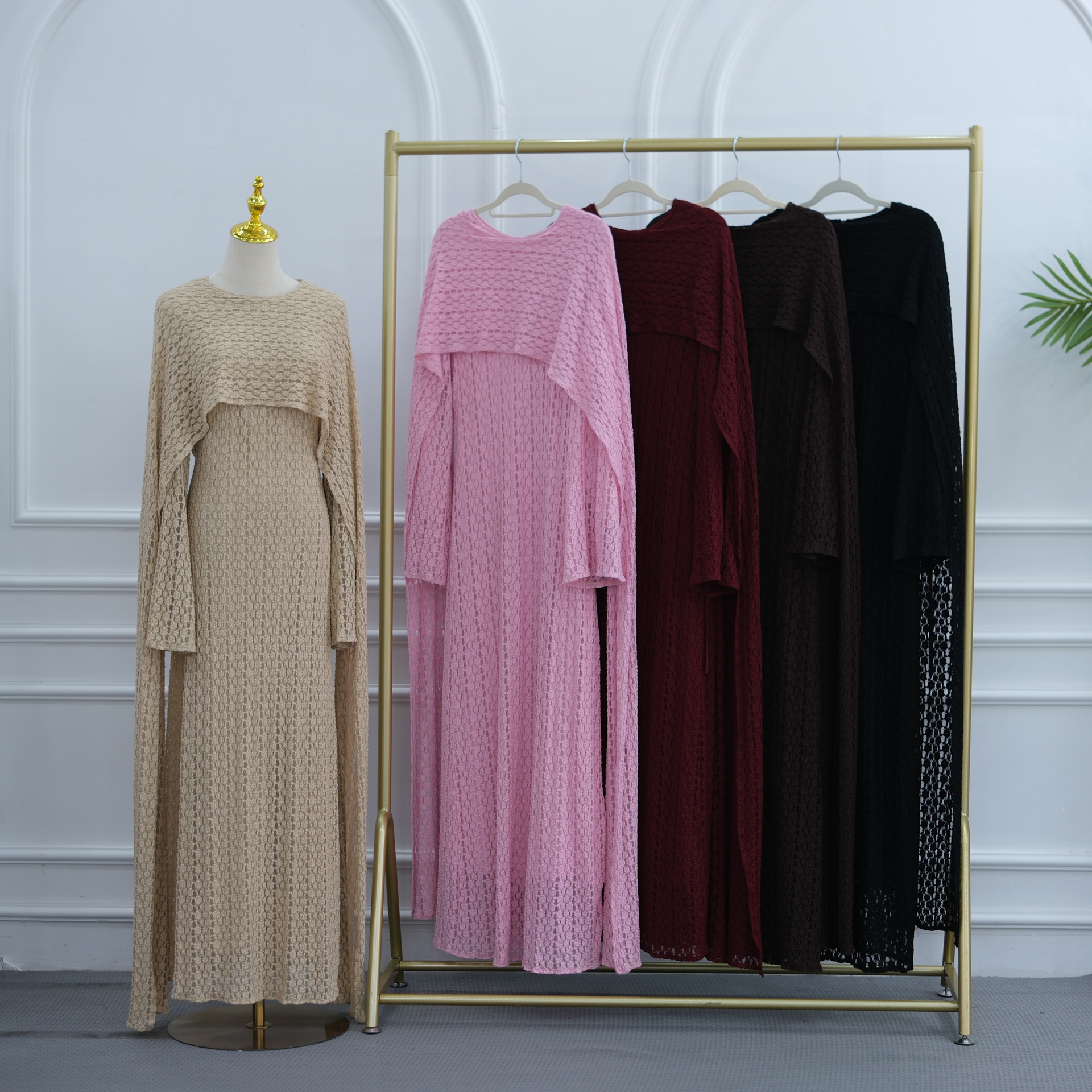 Elegant Textured Cape Overlay Abaya Modest Cape Overlay Abaya Dress with Textured Fabric