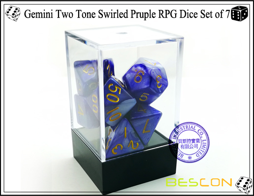 Gemini Two Tone Swirled Pruple RPG Dice Ensemble de 7-2 Gemini Two Tone Swirled Pruple RPG Dice Set of 7-2
