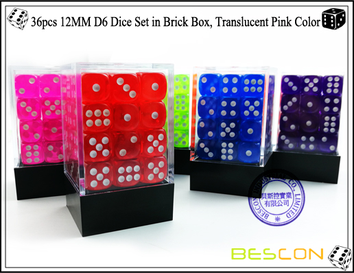 36pcs 12MM D6 Würfel in Brick Box, durchscheinend rosa Color-5 36pcs 12MM D6 Dice Set in Brick Box, Translucent Pink Color-5