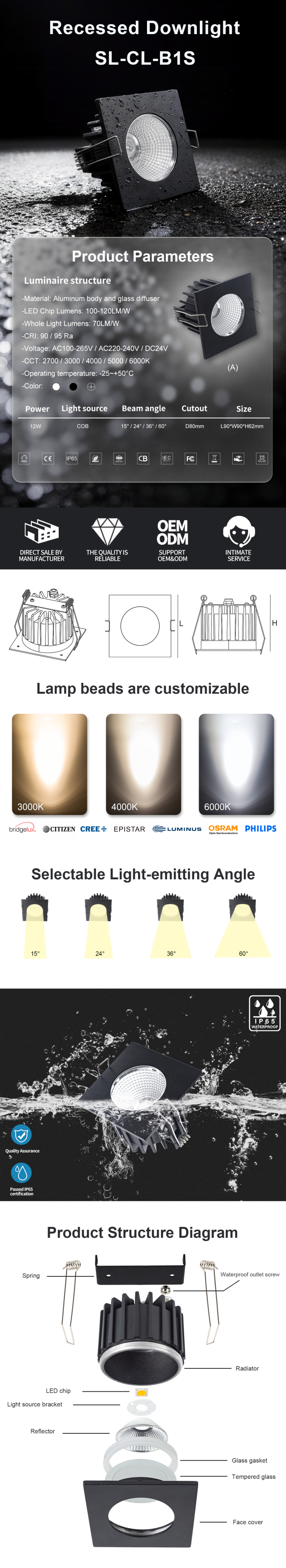 waterproof ip65 square led downlight waterproof ip65 square led downlight