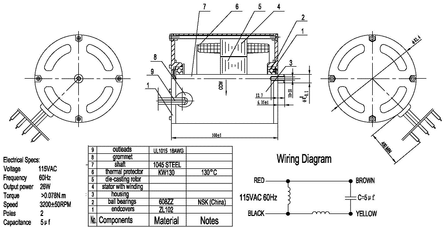 80AC-01 single phase ac motor/ high efficiency 115VAC or 230VAC or 220-240VAC