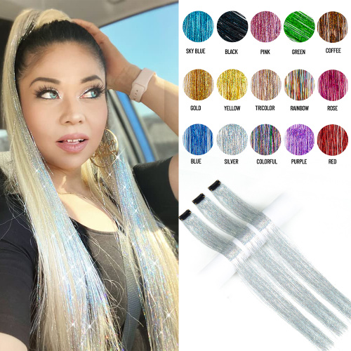 Alileader High Quality 14 Colors Shiny Soft Glitter Tinsel Hair Extension for Christmas New Year Party Supplier, Supply Various Alileader High Quality 14 Colors Shiny Soft Glitter Tinsel Hair Extension for Christmas New Year Party of High Quality