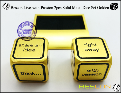 Juego de dados de metal sólido Bescon Live-with-Passion 2pcs Golden-4 Bescon Live-with-Passion 2pcs Solid Metal Dice Set Golden-4