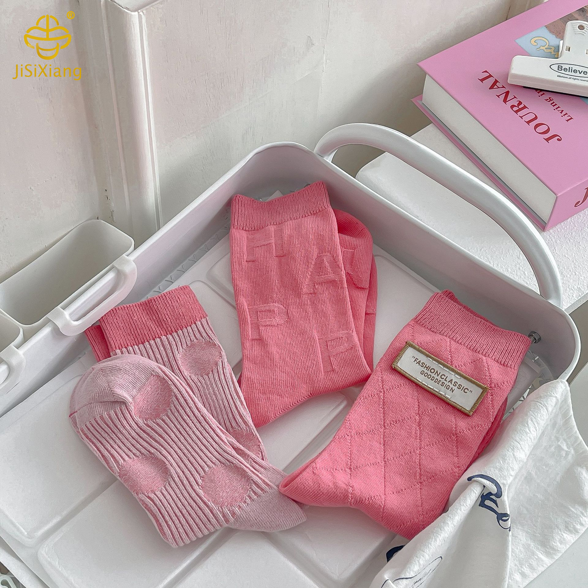 Pink Mid Socks Handmade Label Sports Socks Pink Mid Socks Handmade Label Sports Socks