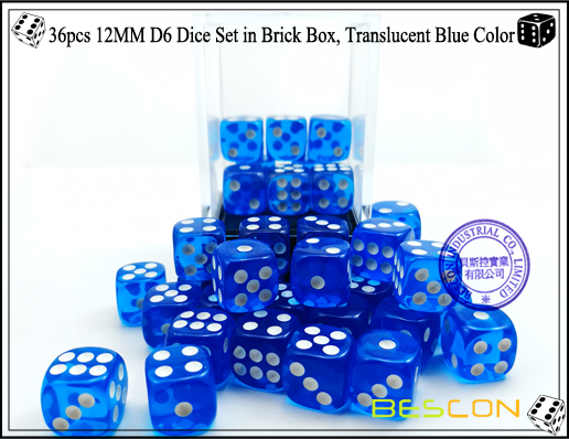 36pcs 12MM D6 Dice Set dans Brique Box, Translucent Blue Color-4 36pcs 12MM D6 Dice Set in Brick Box, Translucent Blue Color-4
