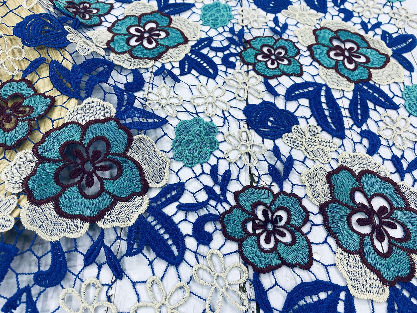 Aqua Chemical Lace Embroidery Fabric