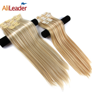 Alileader Wholesale 22inches 26 Colors Straight 16 Clips High Quality Premium Fiber Synthetic Wigs Clip In Hair Extensions