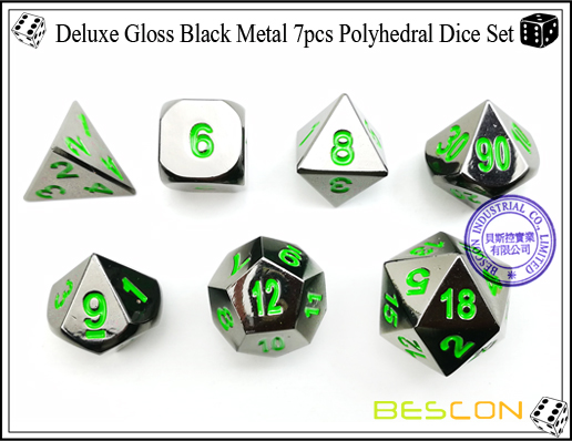 Металлический набор из 7 кристаллов черного цвета Deluxe Gloss Black Metal 7pcs Polyhedral Dice Set-3