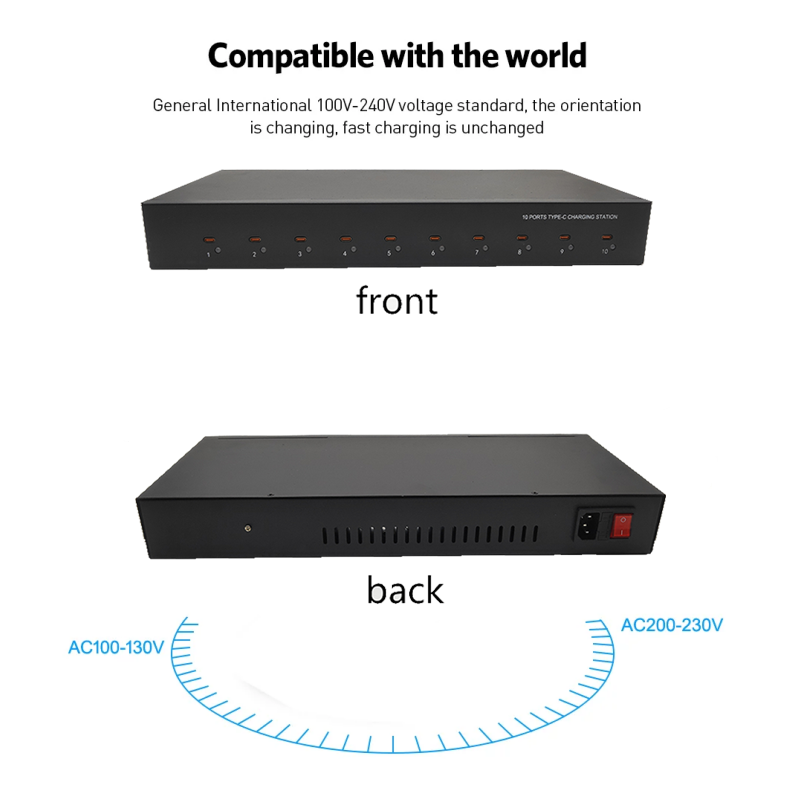 10-Port Type-C Cabinet Charging Station front and back 10-Port Type-C Cabinet Charging Station front and back