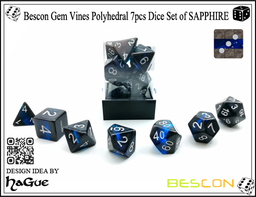 Bescon Gem Vines Polyhedral 7pcs Dice Set of SAPPHIRE-4 Bescon Gem Vines Polyhedral 7pcs Dice Set of SAPPHIRE-4