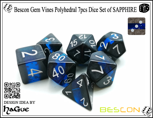 Bescon Gem Vines Polyhedral 7pcs Dice Set of SAPPHIRE-3 Bescon Gem Vines Polyhedral 7pcs Dice Set of SAPPHIRE-3