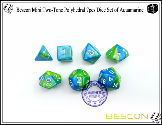Bescon Mini Two-Tone Polyhedral 7pcs Dice Set of Aquamarine-4 Bescon Mini Two-Tone Polyhedral 7pcs Dice Set of Aquamarine-4