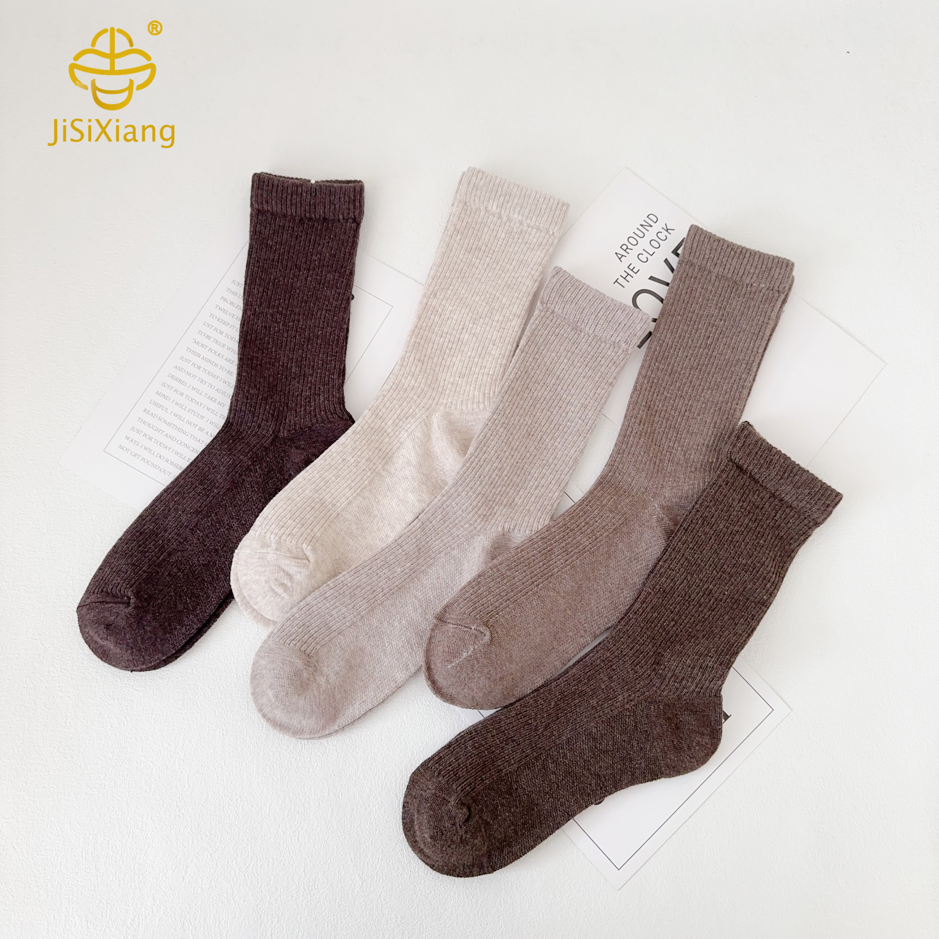 Vertical striped high-tube socks coffee color Vertical striped high-tube socks coffee color