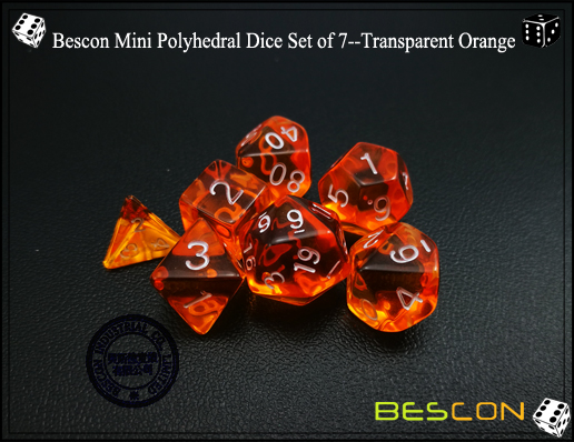 Bescon Mini Polyhedral Würfel Set von 7 - Transparent Orange-4 Bescon Mini Polyhedral Dice Set of 7--Transparent Orange-4