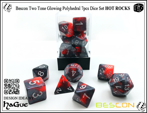 Bescon Two Tone Glowing Polyhedral 7pcs Dice Set HOT ROCKS-3 Bescon Two Tone Glowing Polyhedral 7pcs Dice Set HOT ROCKS-3