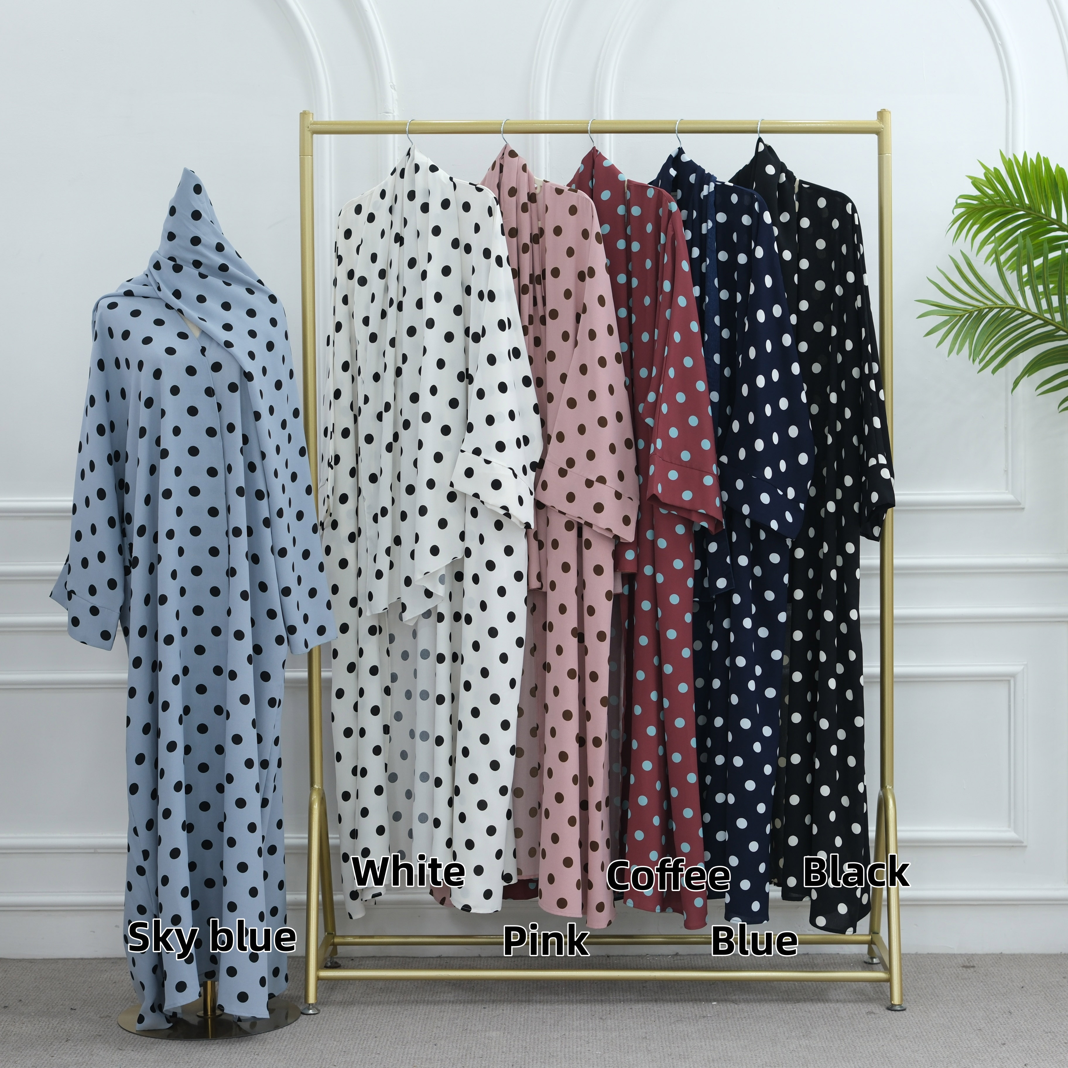 Polka Dot Two-Piece Open Abaya Set Polka Dot Two-Piece Open Abaya Set
