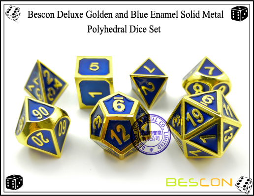 Bescon Deluxe Golden und Blau Emaille Solide Metall Polyhedral Rolle Spielen RPG Spiel Würfel Set (7 Ster in Pack) -5 Bescon Deluxe Golden and Blue Enamel Solid Metal Polyhedral Role Playing RPG Game Dice Set (7 Die in Pack)-5