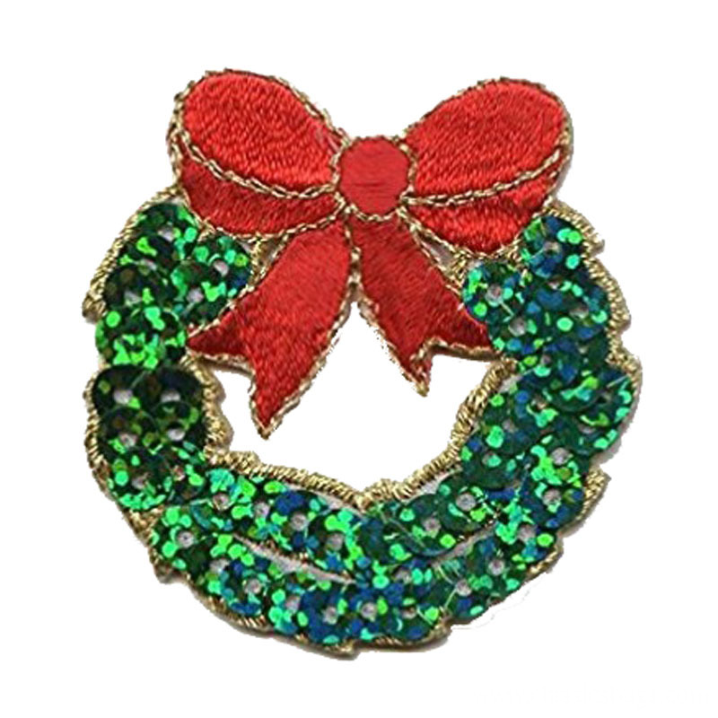 Christmas Sequin Wreath Iron On Embroidered Patch Christmas Sequin Wreath Iron On Embroidered Patch