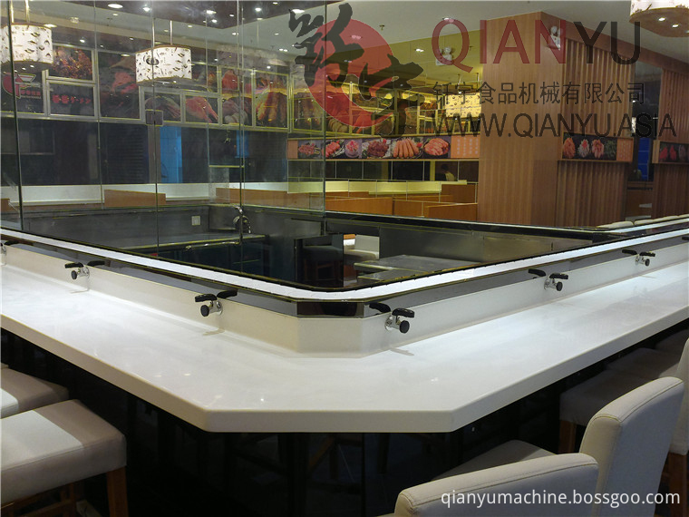 Conveyor Sushi In Restaurant Tranporting Conveyor Sushi In Restaurant Tranporting