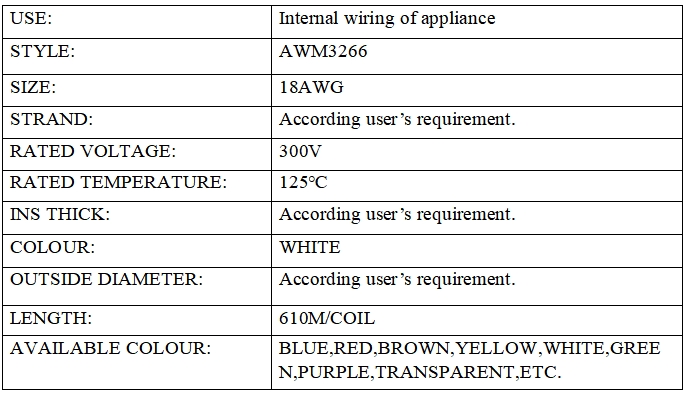 XLPE wire AWM3266 18# WHITE XLPE wire AWM3266 18# WHITE