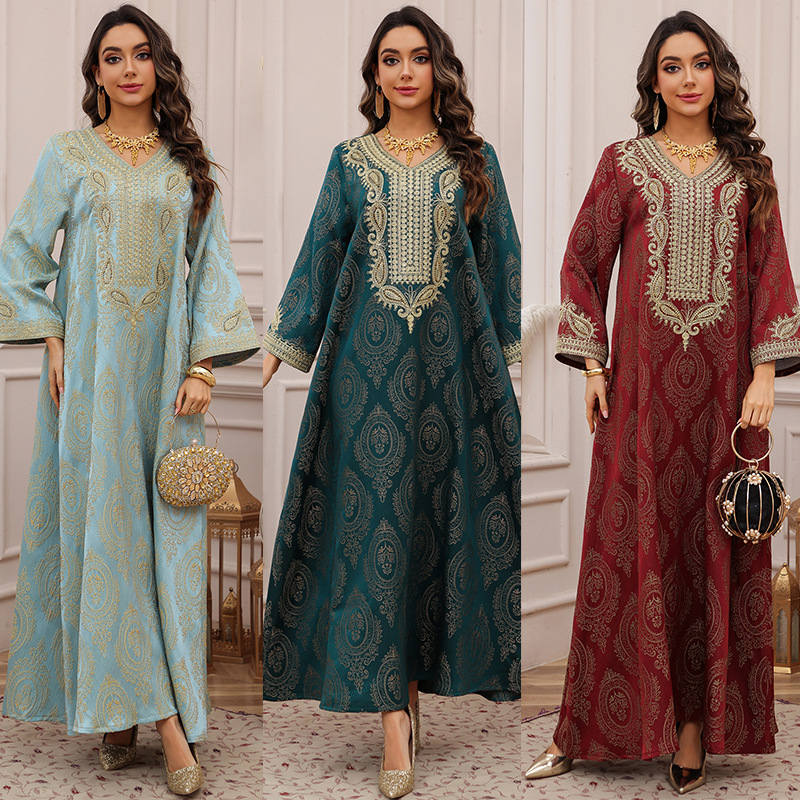 Jacquard Fabric Luxury Evening Abaya Dress Detail Jacquard Fabric Luxury Evening Abaya Dress Detail