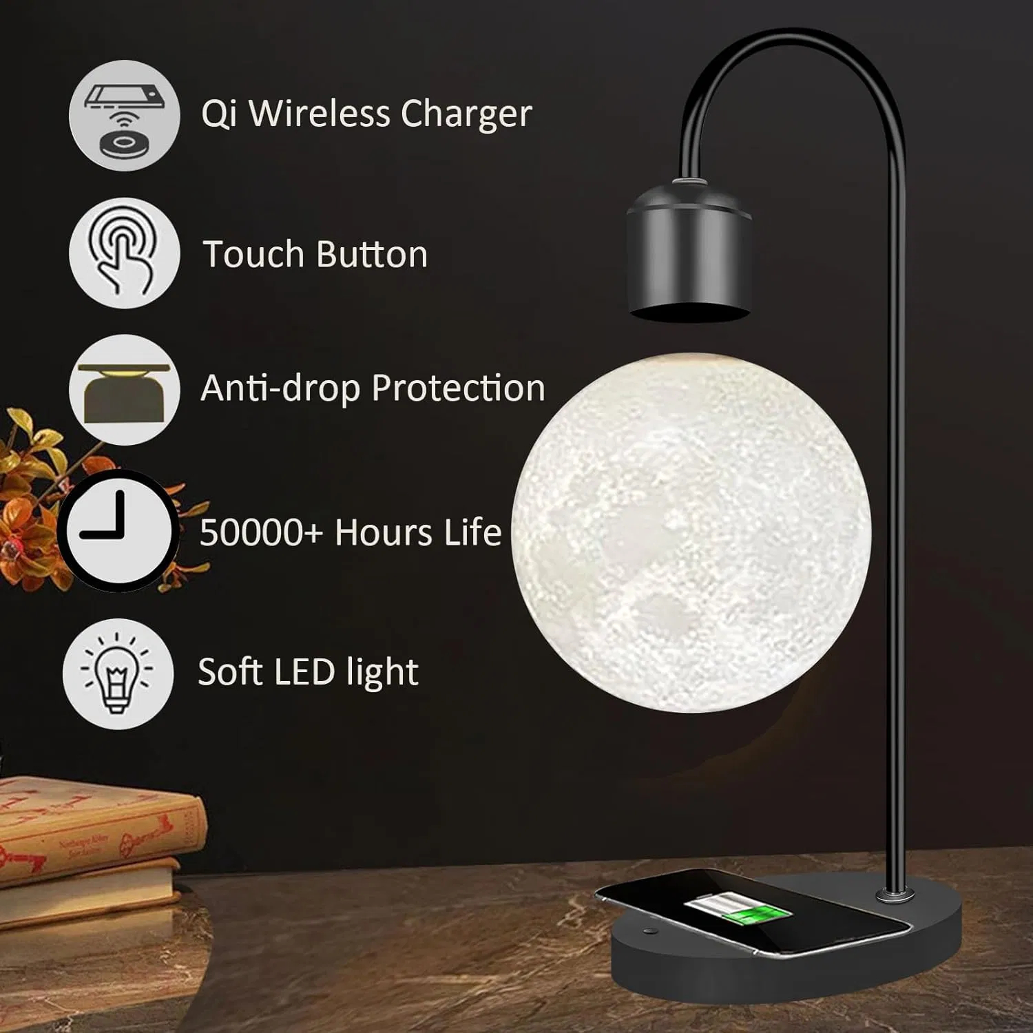 Moon Lamp with Magnetic Levitation and Wireless ChargingMoon Lamp with Magnetic Levitation and Wireless Charging Moon Lamp with Magnetic Levitation and Wireless ChargingMoon Lamp with Magnetic Levitation and Wireless Charging