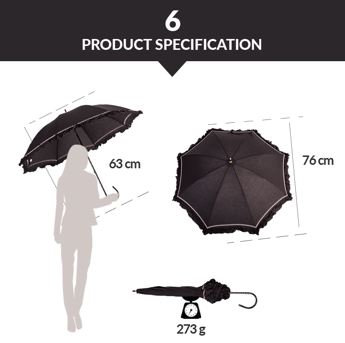 フリルレースレディーススティック傘 Ruffled Lace Womens Stick Umbrella