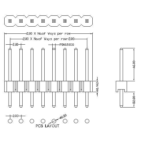 Tipo recto recto de la fila del jefe del perno de 2.0 mm 2.0 mm Pin Header Single Row Straight Type