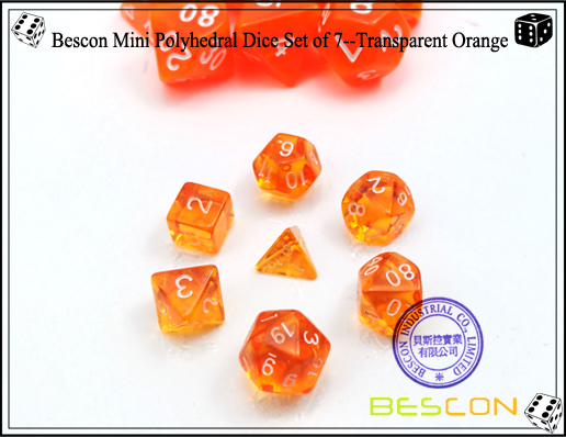 Bescon Mini Polyhedral Würfel Set 7 - Transparent Orange-1 Bescon Mini Polyhedral Dice Set of 7--Transparent Orange-1