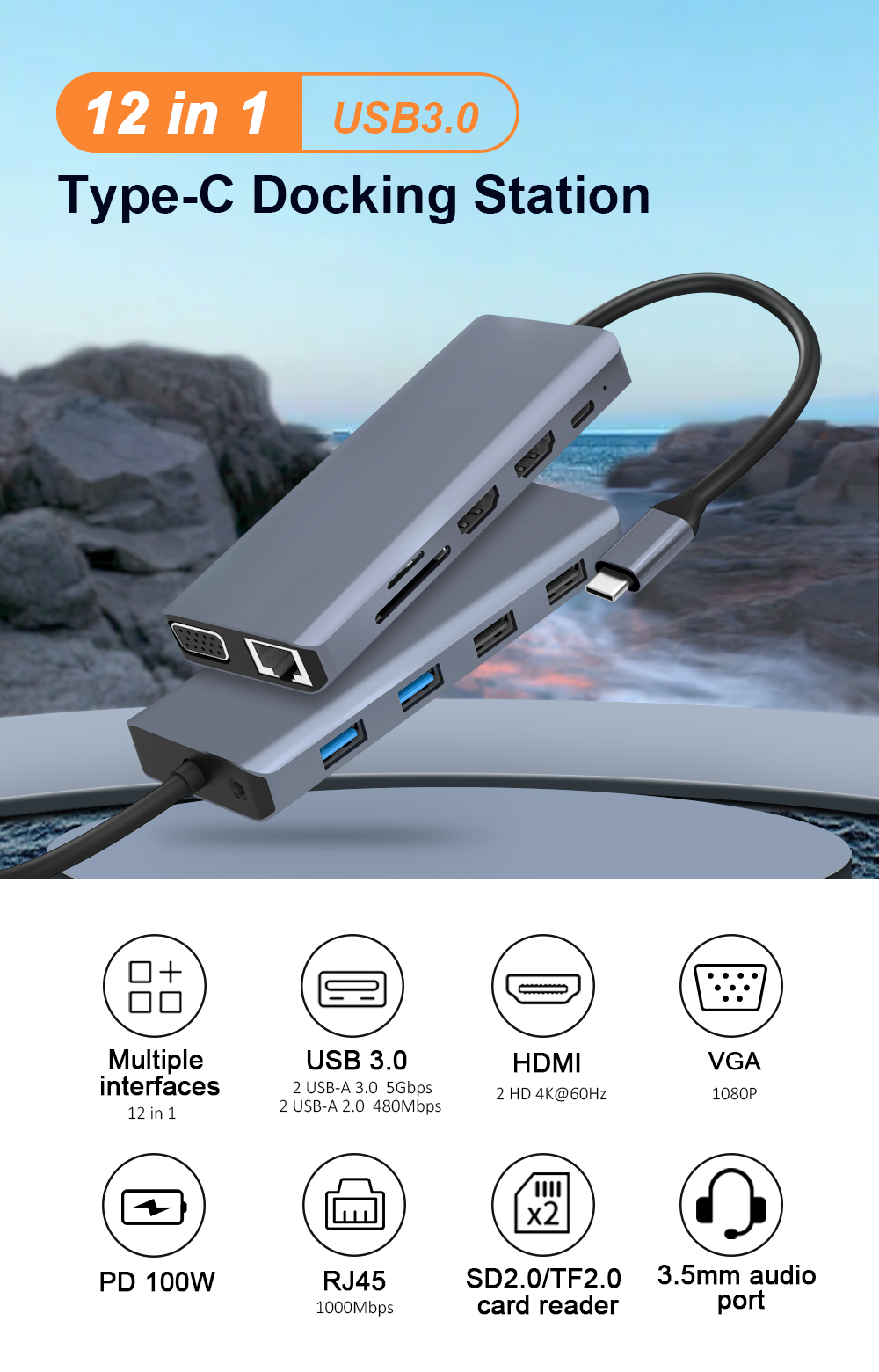 12 in 1 USB C docking station 12 in 1 USB C docking station