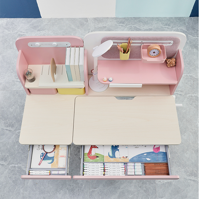 pink study table with drawers