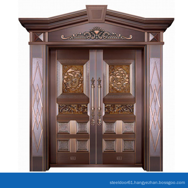 Modern House Exterior Door Double Tempered Glass Pure Copper