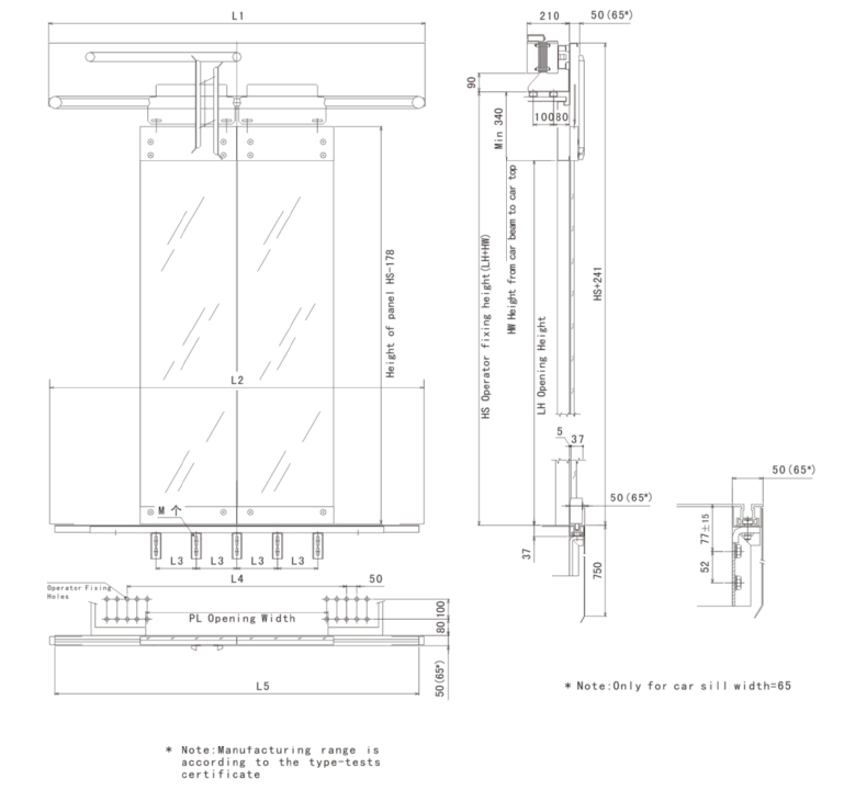Two Panels Centre Opening Full Glass Car Door-drawing Two Panels Centre Opening Full Glass Car Door-drawing