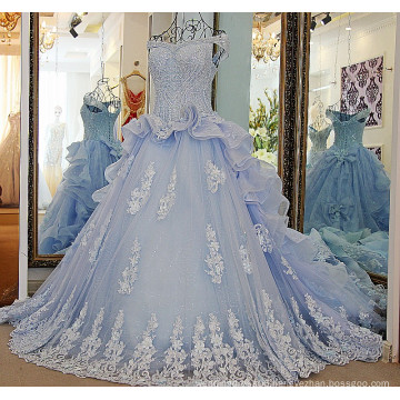 Ls57001 Light Blue Off Shoulder Wedding Gowns With A Crumb Catcher